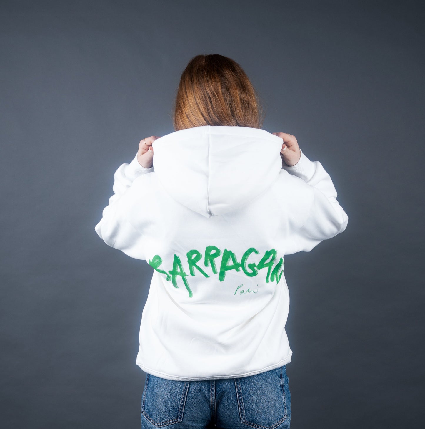 Sweat-shirt à capuche blanc et vert