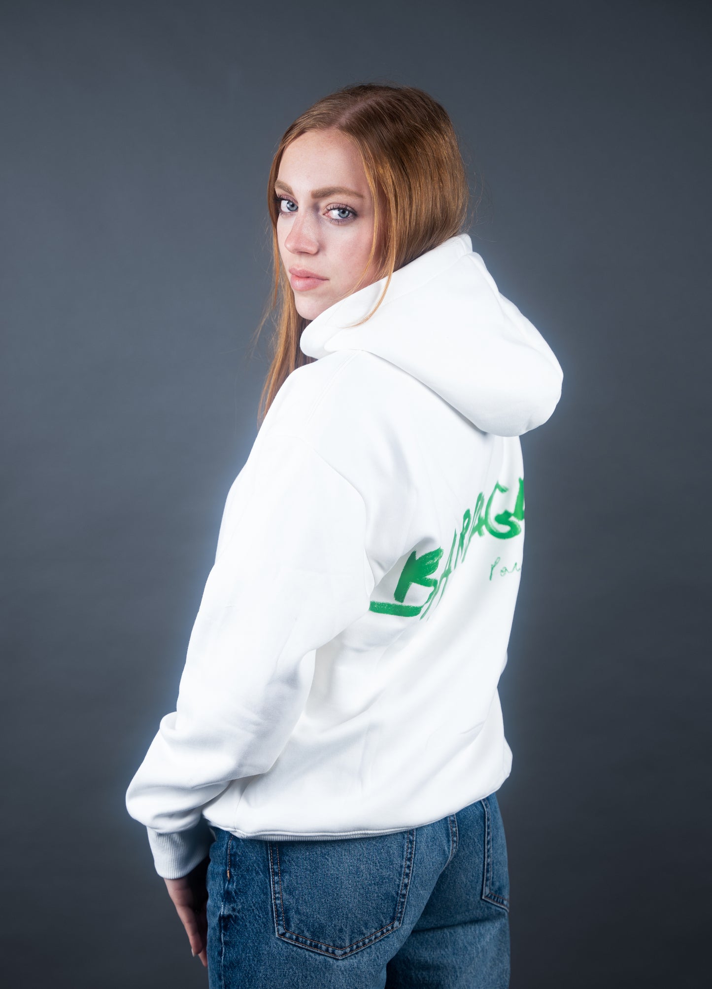 Sweat-shirt à capuche blanc et vert