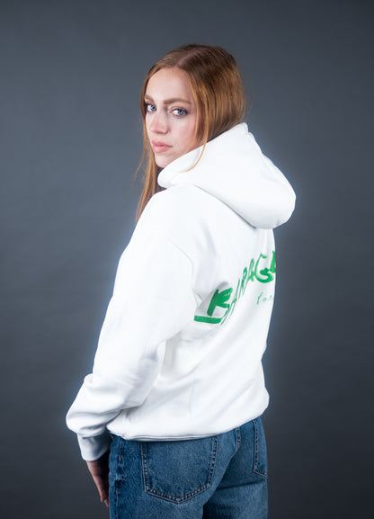 Sweat-shirt à capuche blanc et vert