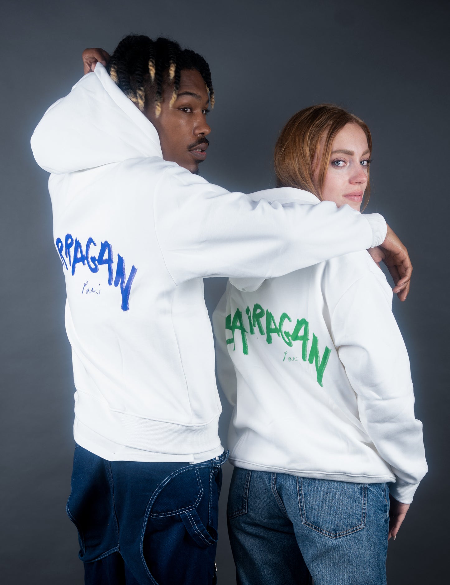 Sweat-shirt à capuche blanc et vert