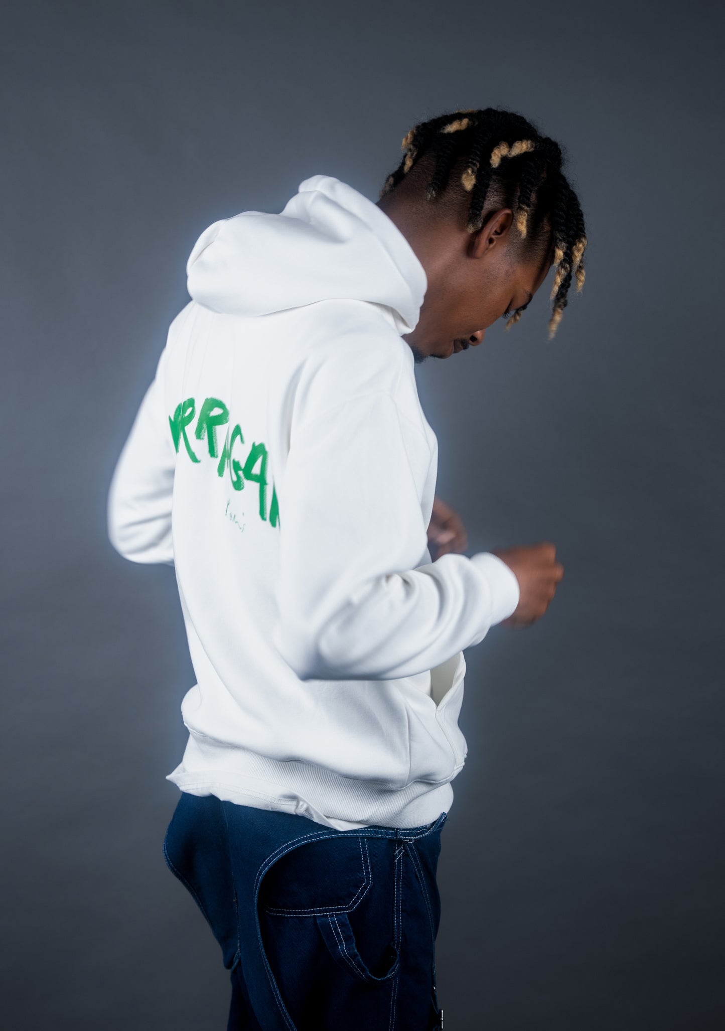 Sweat-shirt à capuche blanc et vert