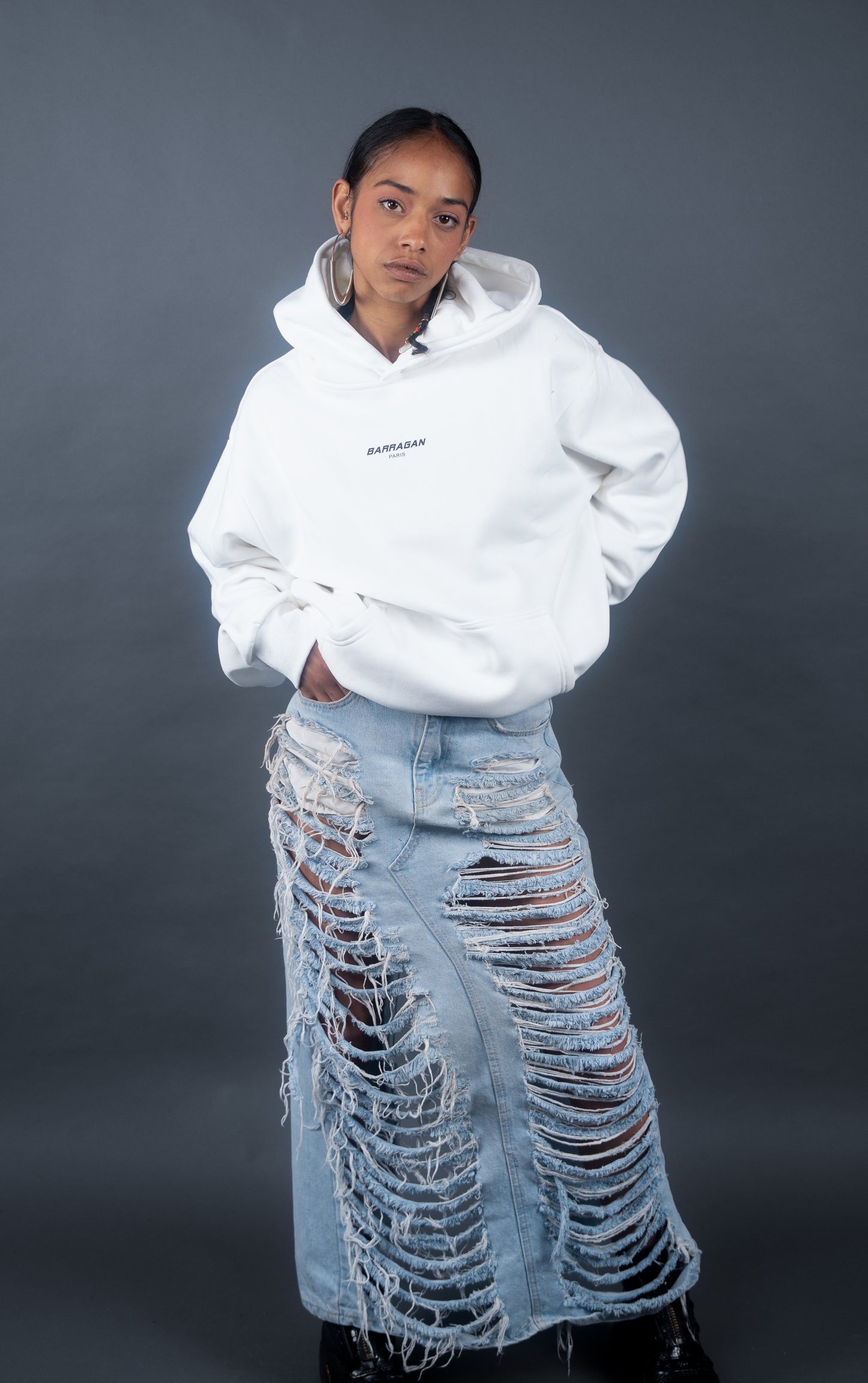 Sweat-shirt à capuche blanc et vert