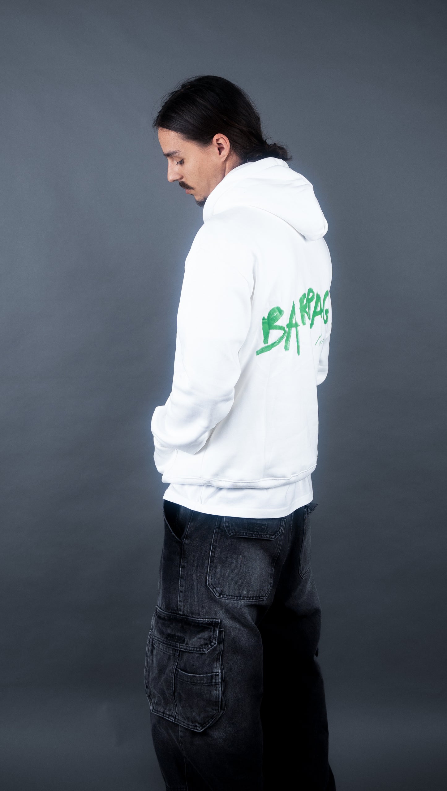 Sweat-shirt à capuche blanc et vert