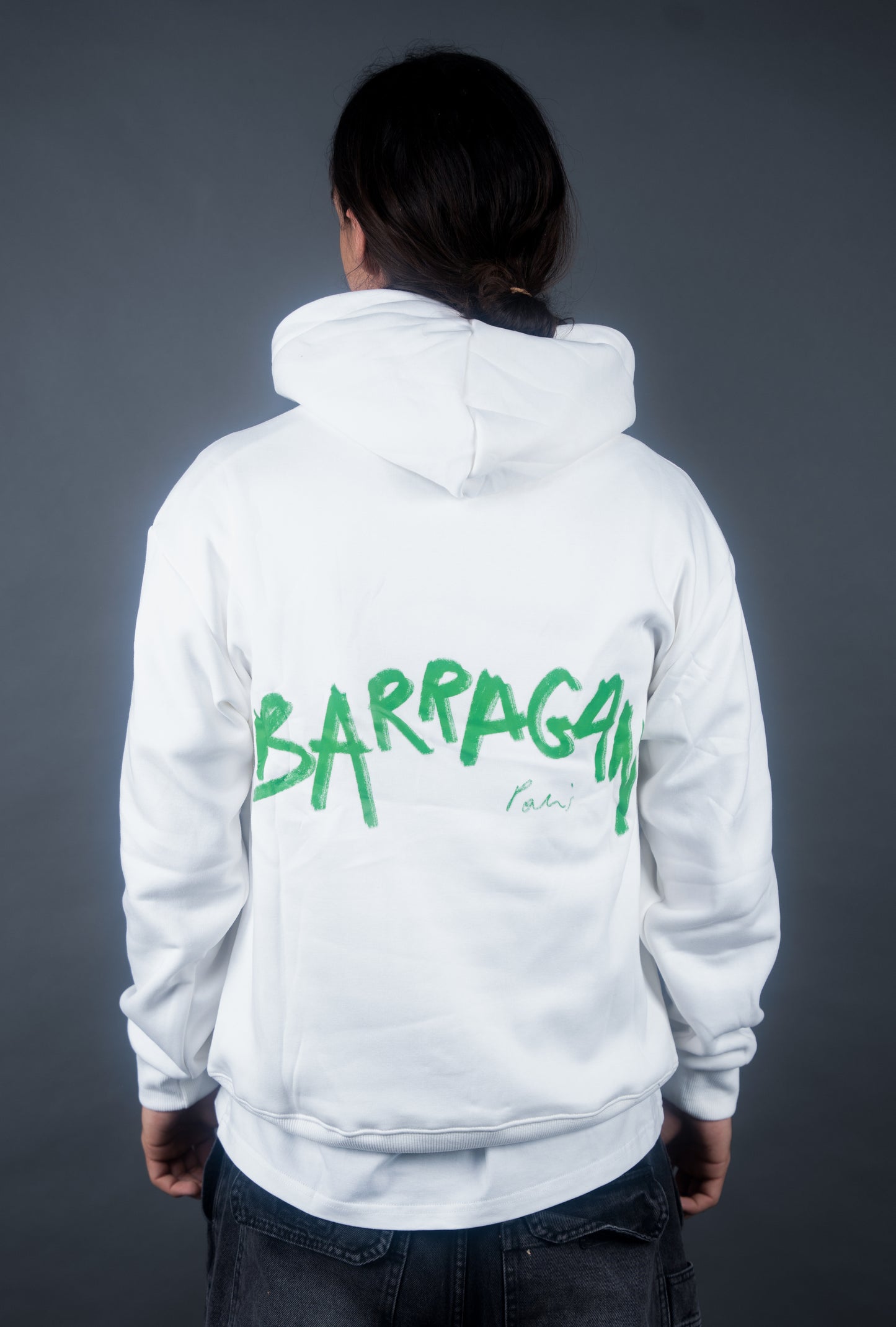 Sweat-shirt à capuche blanc et vert